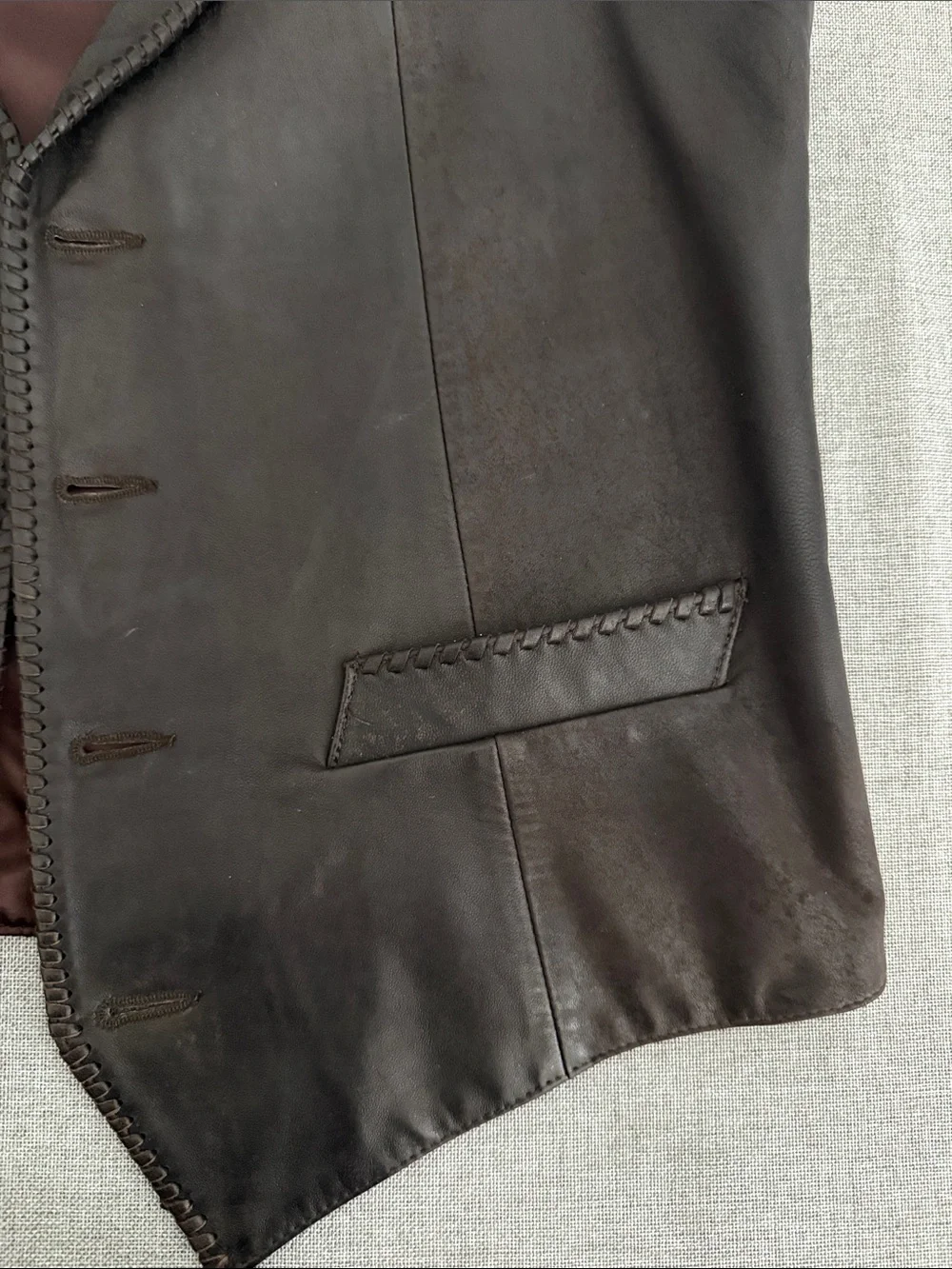 Lucchese Dark Brown Leather Vest with Braided Trim